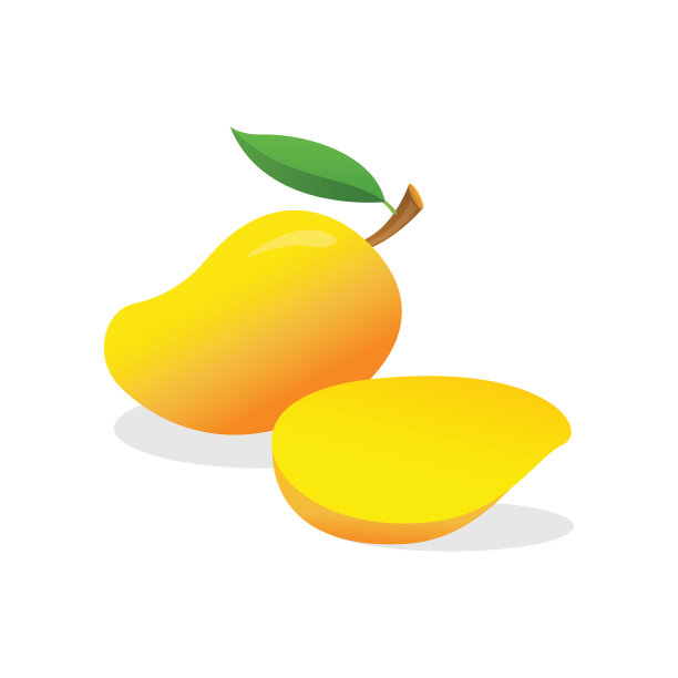 带叶子的成熟芒果素材图片