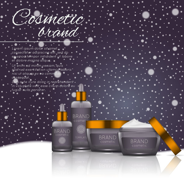 矢量3D化妆插图在一个冬天下雪的背景。美丽逼真的化妆品产品设计模板。图片下载