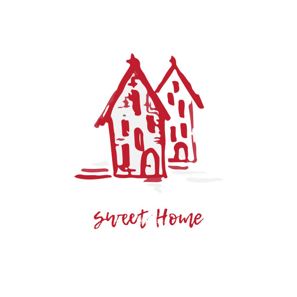 手绘圣诞和新年贺卡与节日标志房子和书法问候题词图片下载