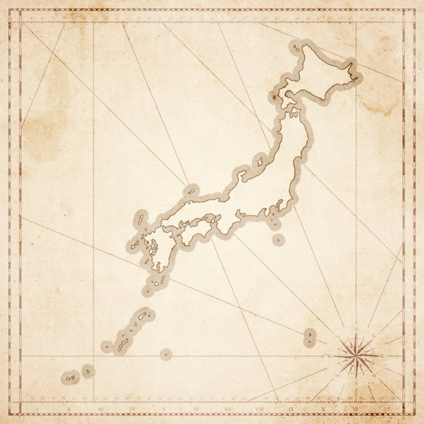 日本地图在复古风格-旧纹理纸图片下载