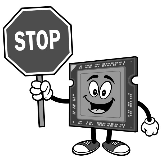 计算机处理器与停止标志插图图片下载