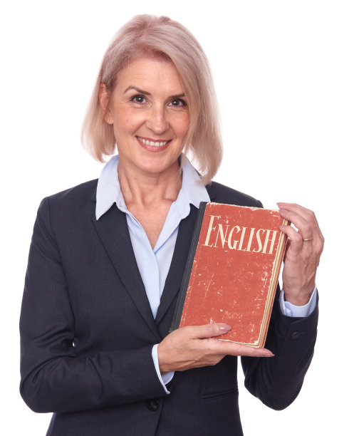 英语老师带教材。孤立的图片下载
