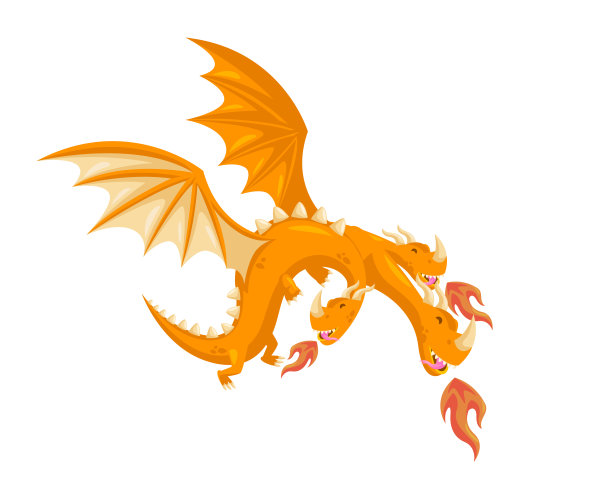 可爱的快乐飞行橙色三头龙插图图片下载