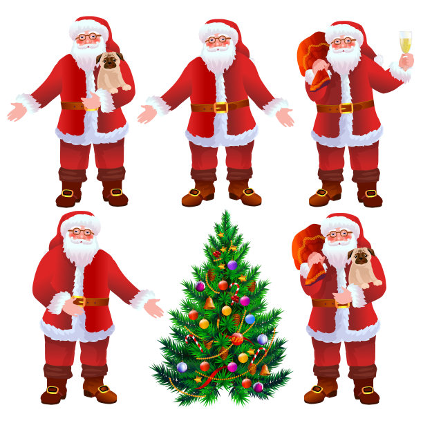 圣诞老人角色设定。圣诞假期矢量插图。图片下载