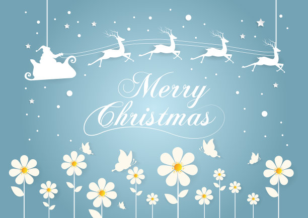 非常快乐的圣诞节用鲜花，纸艺术图片下载