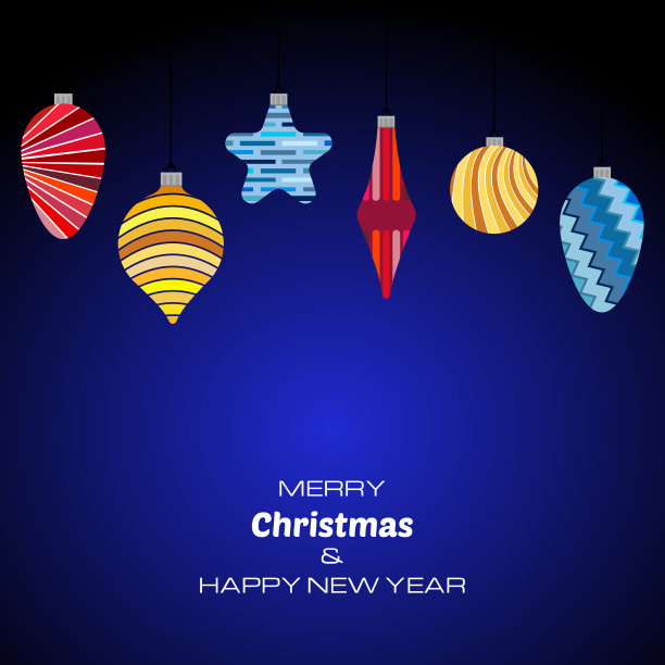 圣诞快乐，新年快乐，深蓝色背景与圣诞球图片下载