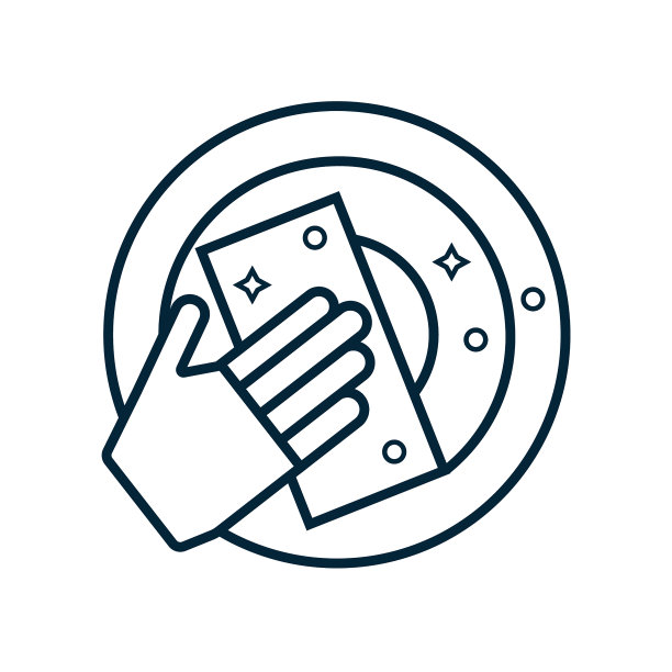 蓝色手套，海绵和盘子。洗碗行图标。手cleani图片下载