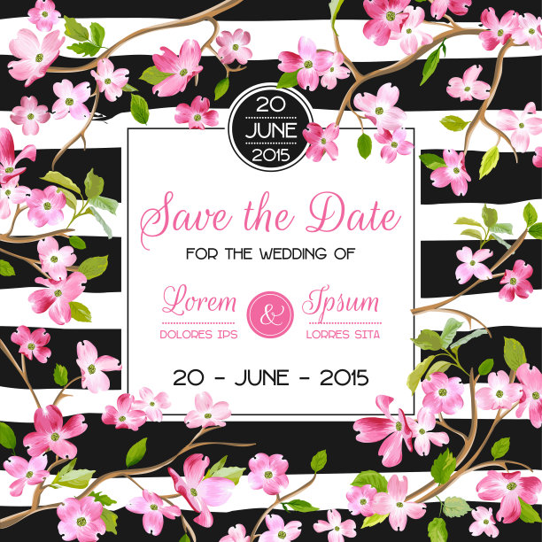 婚礼请柬或祝贺卡，保存日期盛开的春天和夏天的花架。水彩樱花花新娘淋浴明信片在向量图片下载