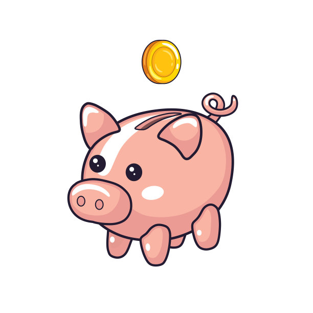 小猪钱箱和硬币隔离。图片下载
