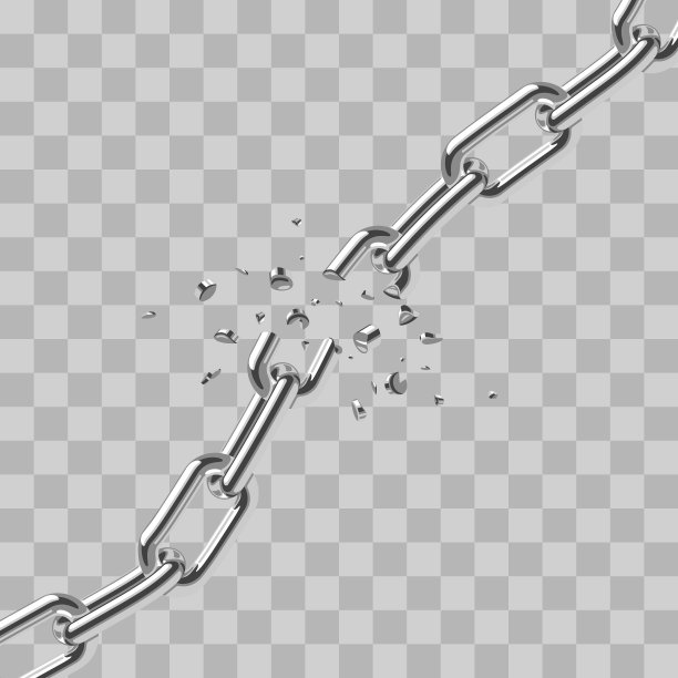 现实的断钢链连接自由孤立在透明的背景素材图片