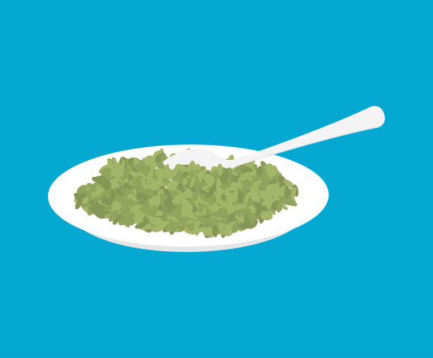绿扁豆粥在盘子和勺子孤立。健康的早餐。矢量图图片下载