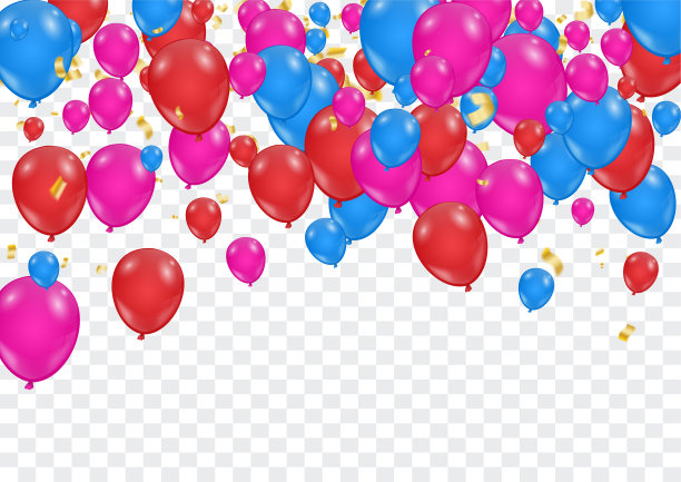 庆典背景模板与五彩纸屑、丝带和气球。向量图片下载