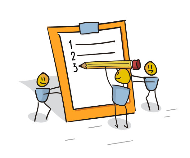 快乐的小角色作为一个团队填写待办事项计划表。商业和其他概念与效率，团队工作和组织图片下载