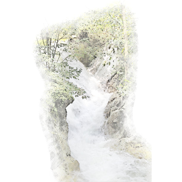 抽象美丽的瀑布在水彩画的背景。图片下载