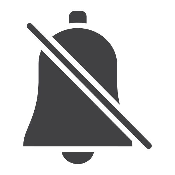 静音铃铛 Glyph 图标，网页和移动端，闹钟关闭标志矢量图形，白色背景上的实体图案，EPS 10图片下载