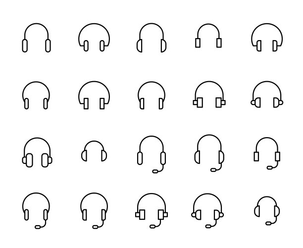 简单的一套耳机相关的轮廓图标。图片下载
