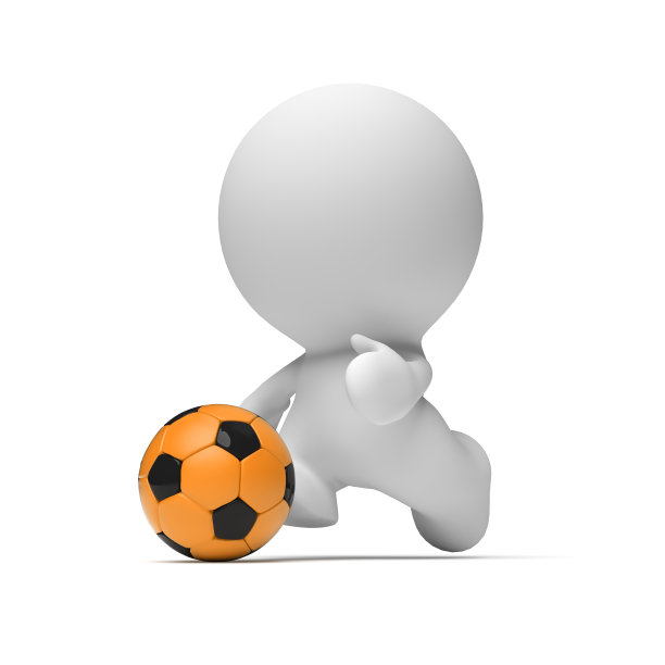 白色角色与金色足球(3d插图)图片下载