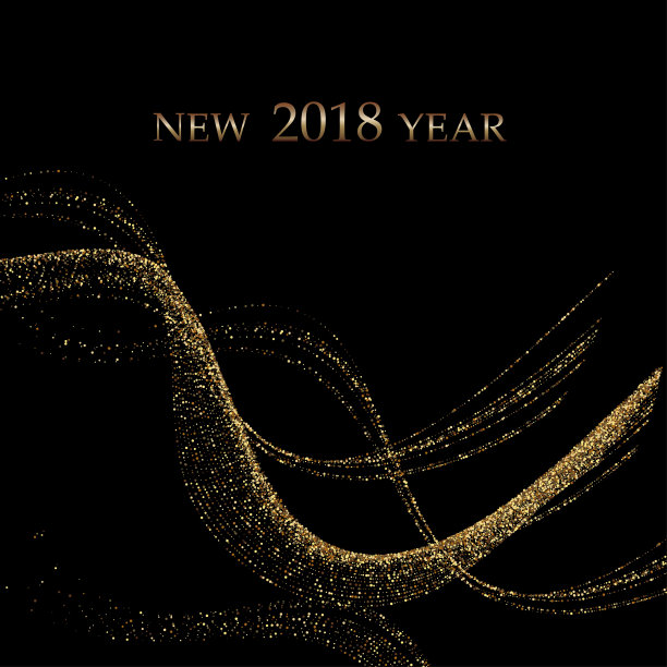 金色金属波状五彩纸屑在黑色背景上闪闪发光。豪华新年矢量背景。金粒抽象结构图片下载