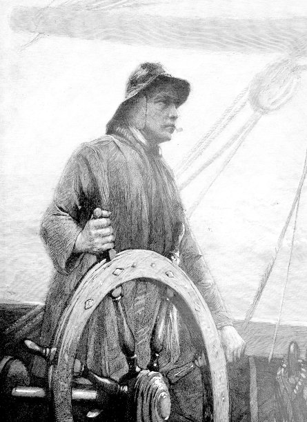 航海员在海上掌舵素材图片