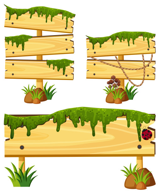 带有苔藓和草的木制标志图片下载