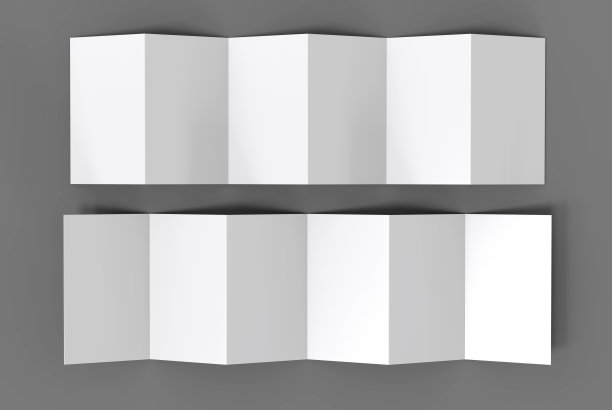 手风琴折叠垂直宣传册，12页传单或宣传册模型，手风琴折叠。空白白色3d渲染插图。图片下载