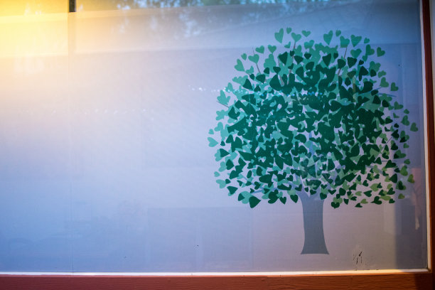 白色的墙和绿色的树图片下载