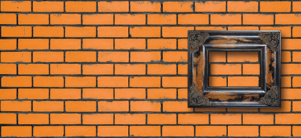 室内墙-黄色砖墙的复古框架图片下载