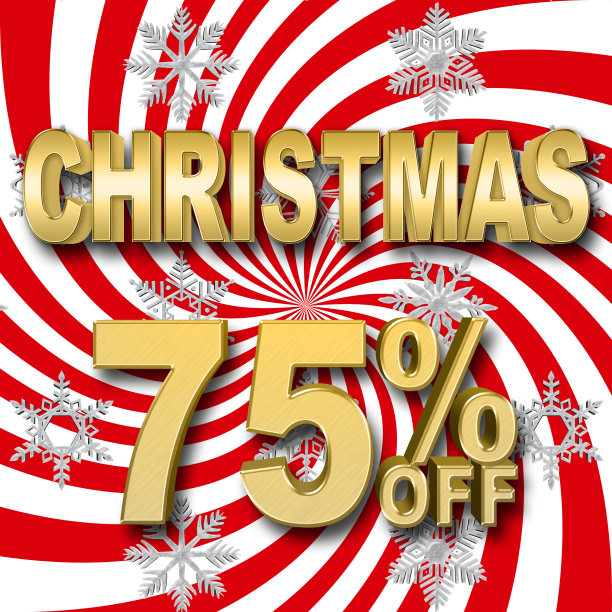 股票插图-黄金75折，黄金圣诞节，红白背景，3D插图。图片下载