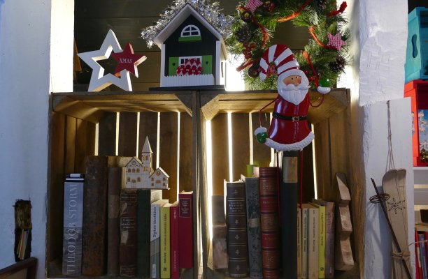 小书店装饰着圣诞装饰品图片下载