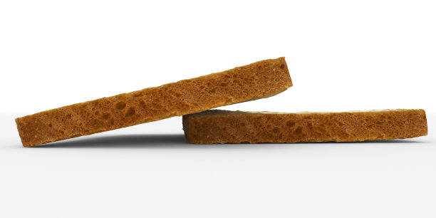 面包片-吐司对，低角度视角-孤立在白色图片下载