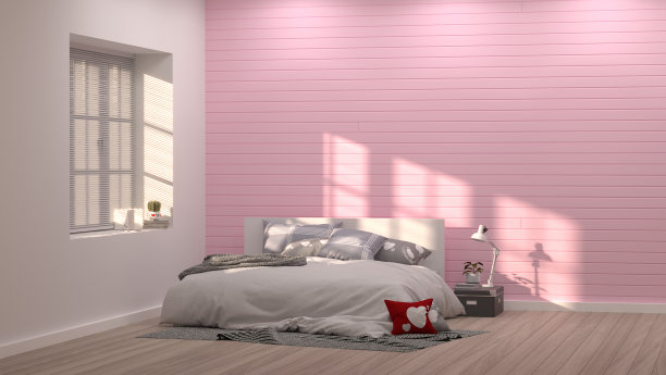 空卧室现代空间室内3d渲染和阳光前干净的墙壁，卧室的爱室内设计图片下载