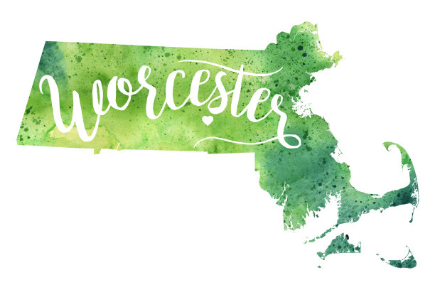 伍斯特，马萨诸塞州，美国水彩地图图片下载