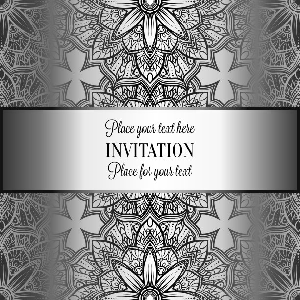浪漫古色古香的背景，奢华的灰色和金属银色复古相框，维多利亚时代的旗帜，精致精致的洛可可墙纸装饰品，请柬，巴洛克风格的小册子，哥特式图片下载