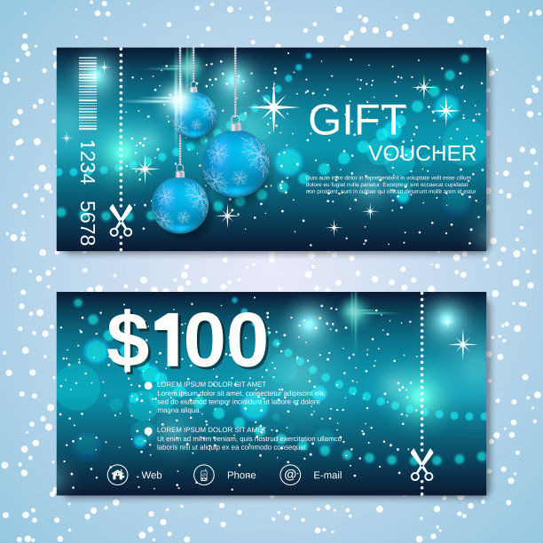 圣诞和新年礼品券矢量模板图片下载