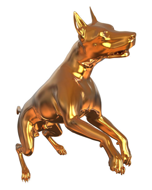 金色的黄色狗3D插图孤立在白色图片下载