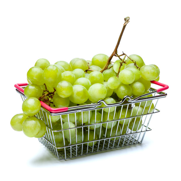 葡萄在购物车里孤立在白色图片下载