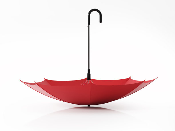 倒立在白色反光表面上的红色雨伞图片下载