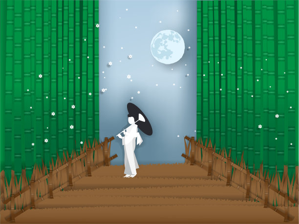 插图向量的日本竹林在纸的风格图片下载