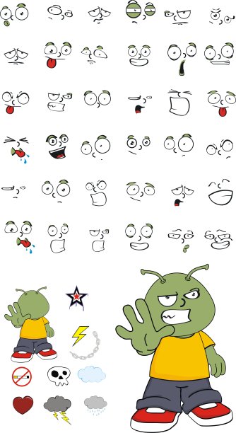 小孩绿色外星人卡通表情集图片下载