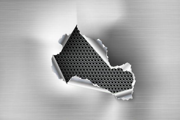 金属背景上撕裂的钢上的破洞图片下载