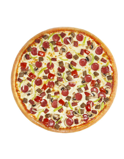 意大利辣香肠披萨与蘑菇孤立在白色背景图片下载