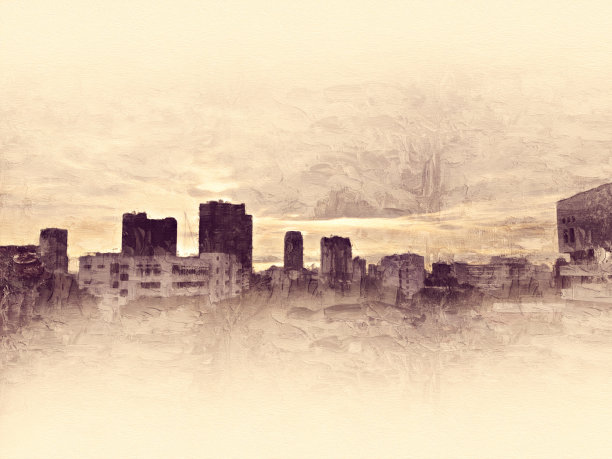 抽象美丽的首都建筑以水彩画为背景。城市上的数字插画刷艺术。图片下载