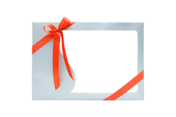 彩带蝴蝶结的礼盒与产品展示的空白框架，孤立在白色背景与裁剪路径。图片下载