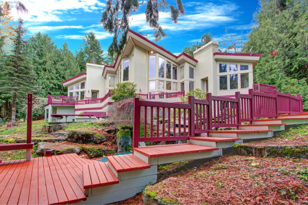 豪华的家庭外观与大窗户图片下载