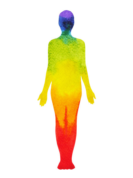 山式瑜伽，7色脉轮水彩画，手绘插画设计，(山式)素材图片