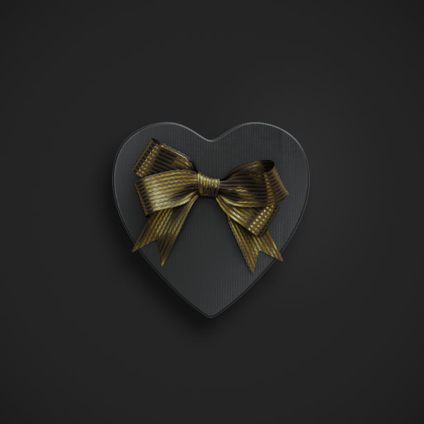 心形礼盒与黑色蝴蝶结图片下载