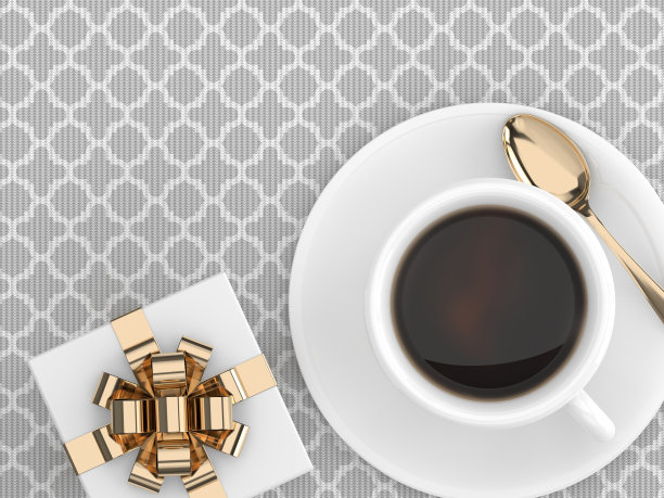 3d渲染的礼物与一杯咖啡图片下载
