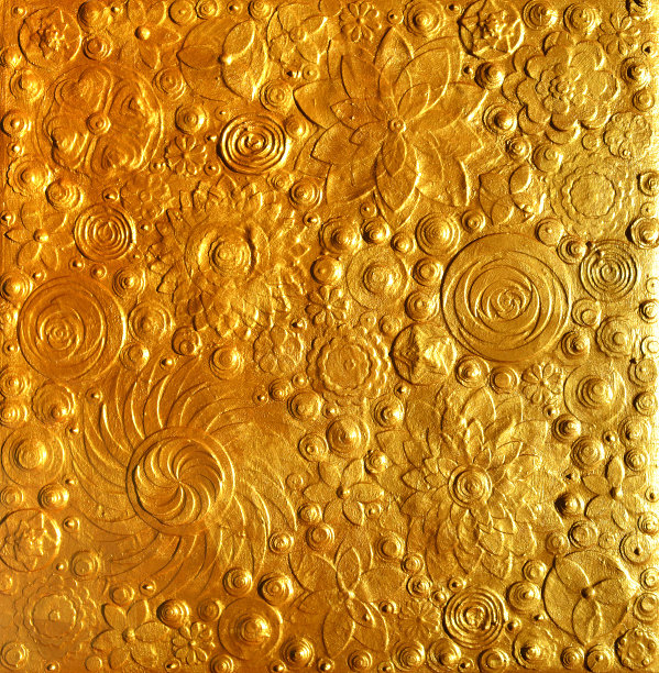 黄金抽象画，黄金花画，用金属金砂和金粉制成的有质感的金色表面。金灿灿的像花做的背景。图片下载