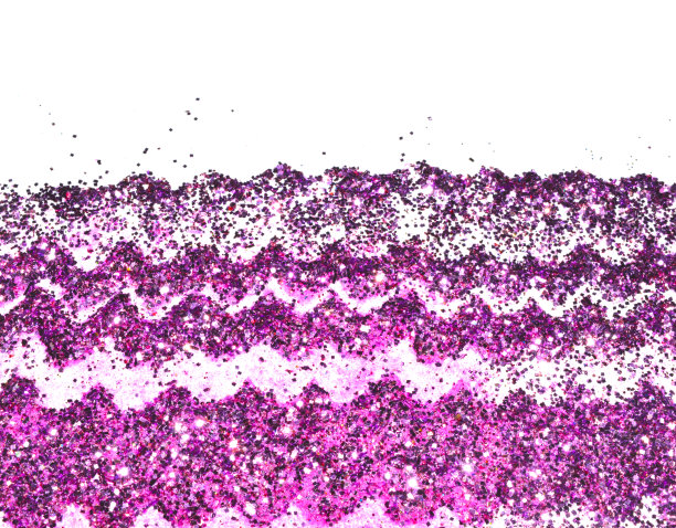 抽象的波浪花边紫色闪光在白色背景上闪闪发光，装饰亮片图片下载