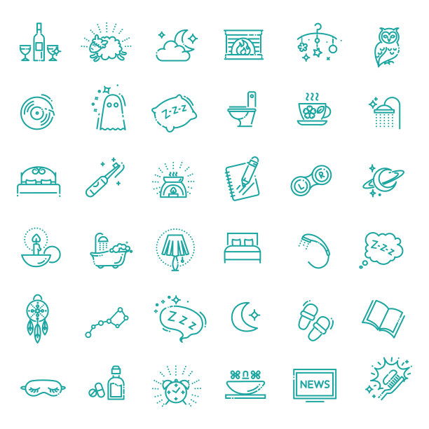 与睡眠相关的矢量线图标的简单设置图片下载